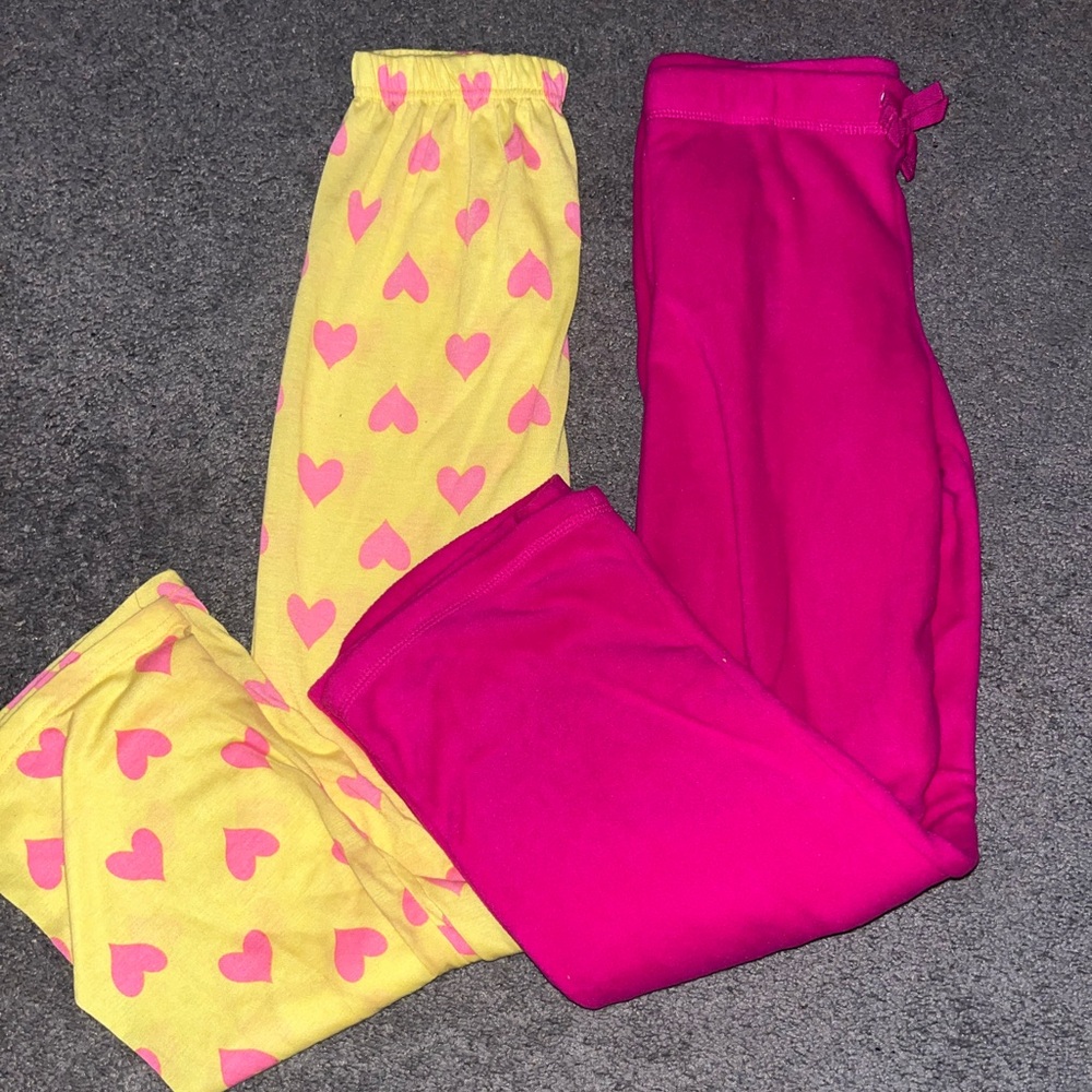 Girls' Pajama Pants Set | Size Large (10-12) | Heart Print & Solid Pink